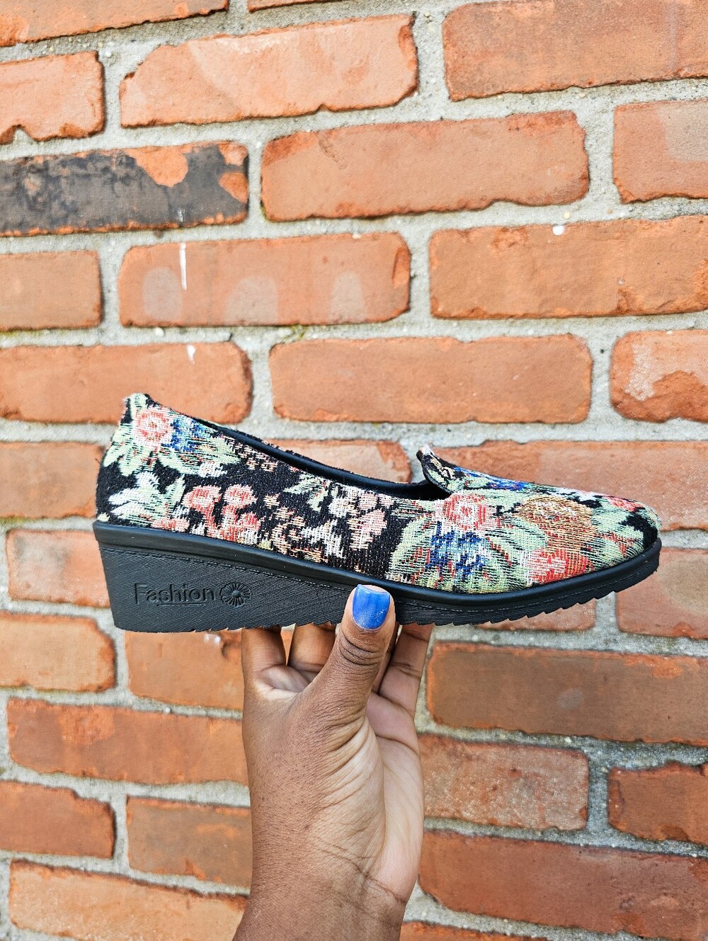 Fashion Retro Cube Floral Tapestry Wedge Loafers – Size 39